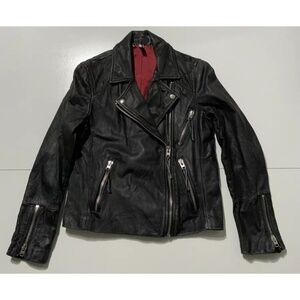 Top shop Top Shop Rosemary Goat Skin Leather Black Motorcycle Biker Jacket SZ 6